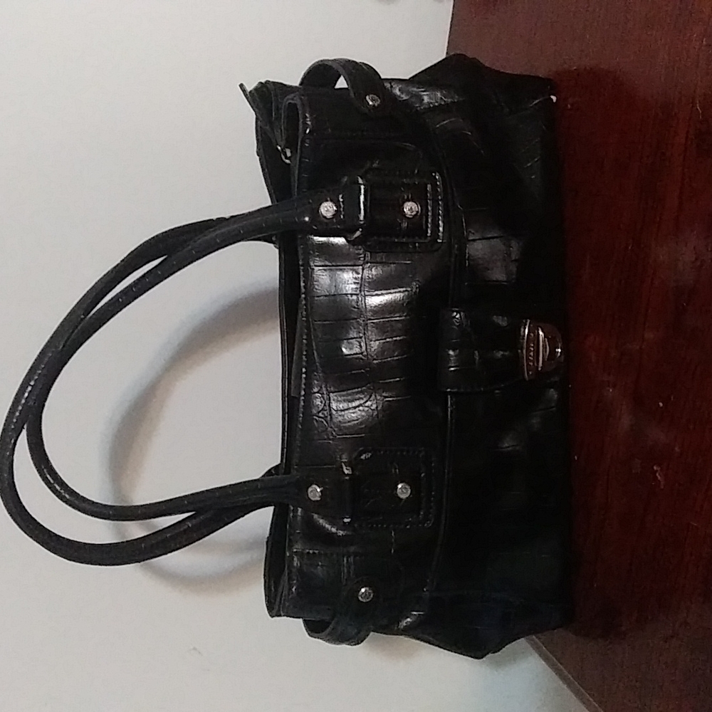 Elegant Black Crocodile-Embossed Handbag